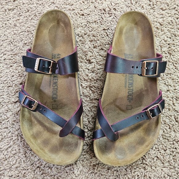 Birkenstock Mayari Sandals Womens 10 Mens 8 EU41 Zinfandel Red Leather w Box - Picture 4 of 10